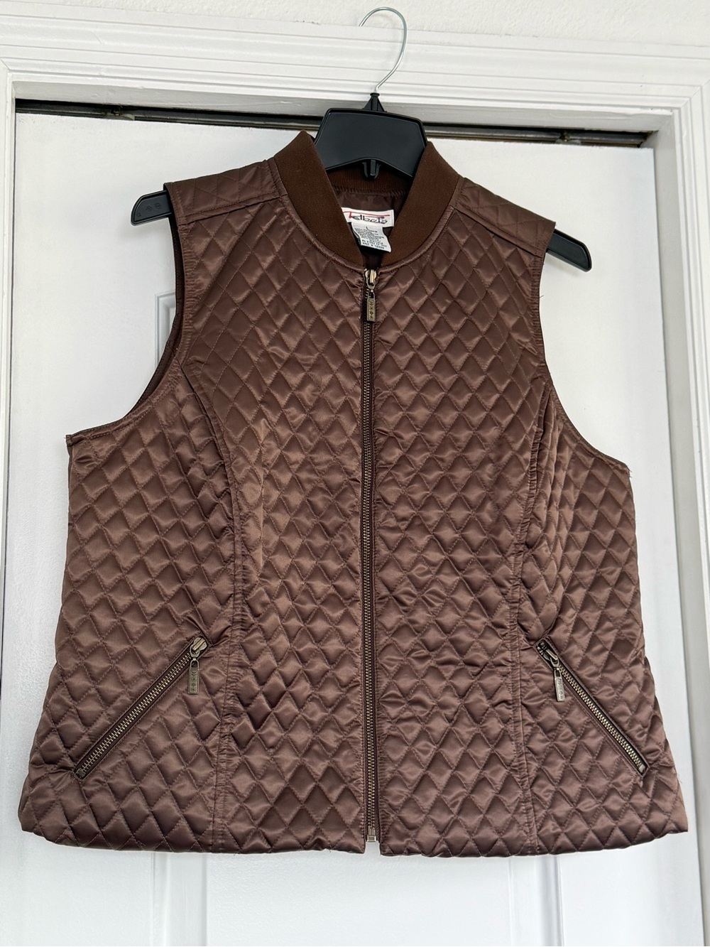 Talbots Quilted Brown Bomber-Style Sleeveless Vest